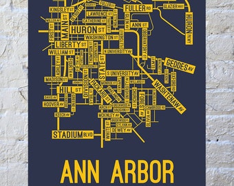 Ann Arbor, Michigan Street Map Screen Print