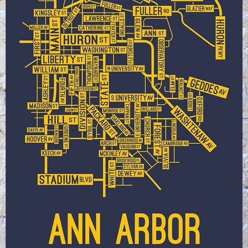 Ann Arbor Street Map Ann Arbor Michigan Street Map Screen Print | Etsy