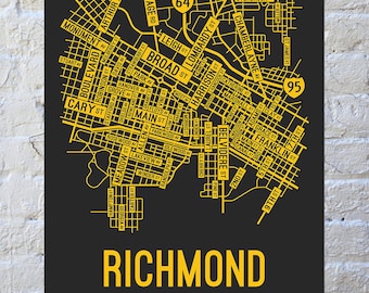 Richmond, Virginia Street Map Screen Print - College Town Map