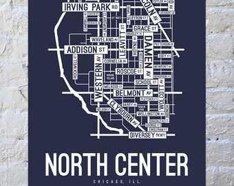 North Center, Chicago Street Map Screen Print | Chicago Neighborhood Map