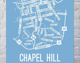 Chapel Hill, North Carolina Street Map Poster, Canvas, or Metal Print