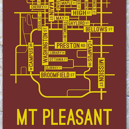 Mt Pleasant Michigan Street Map Screen Print Etsy