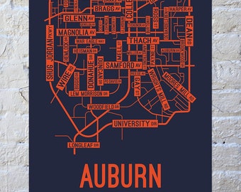 Auburn, Alabama Street Map Screen Print | College Town Map