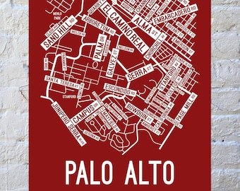 Palo Alto, California Street Map Poster, Canvas, or Metal Print