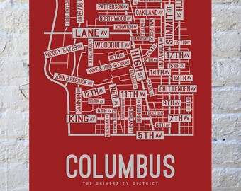 Columbus, Ohio Street Map Screen Print | College Town Map