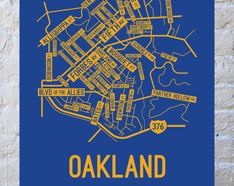 Oakland, Pittsburgh Street Map Poster, Canvas, or Metal Print