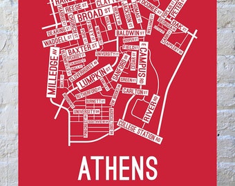 Athens, Georgia Street Map Poster, Canvas, or Metal Print