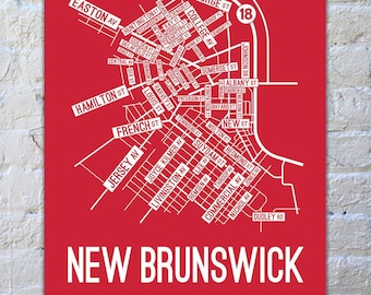 New Brunswick, New Jersey Street Map Screen Print | College Town Map