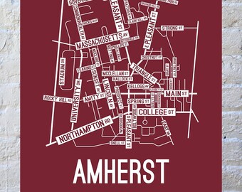 Amherst, Massachusetts Street Map Poster, Canvas, or Metal Print