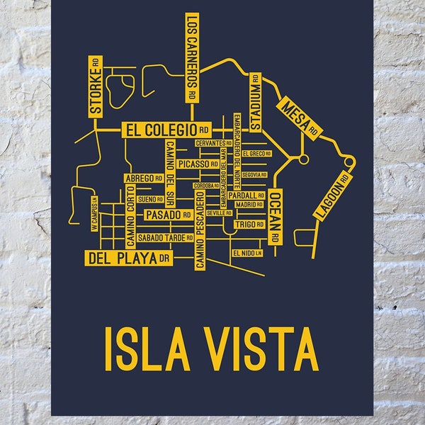 Isla Vista, Santa Barbara, California Street Map Poster, Canvas, or Metal Print