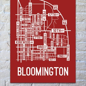 Bloomington, Indiana Street Map Screen Print | College Town Map