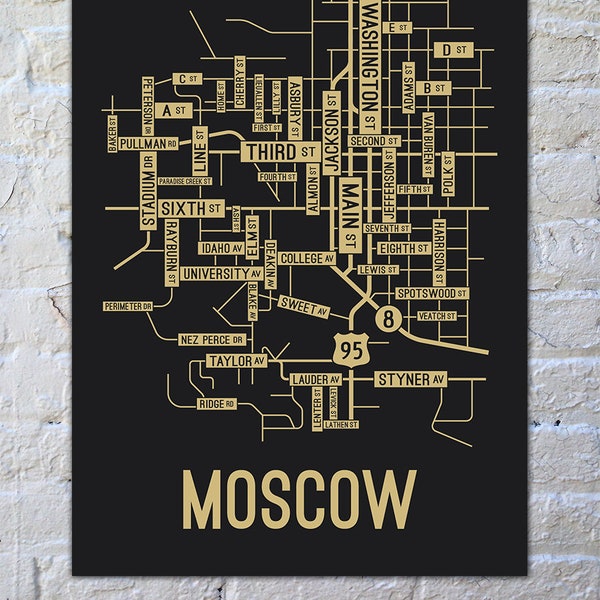 Moscow, Idaho Street Map Screen Print