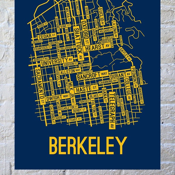 Berkeley, California Street Map Poster, Canvas, or Metal Print