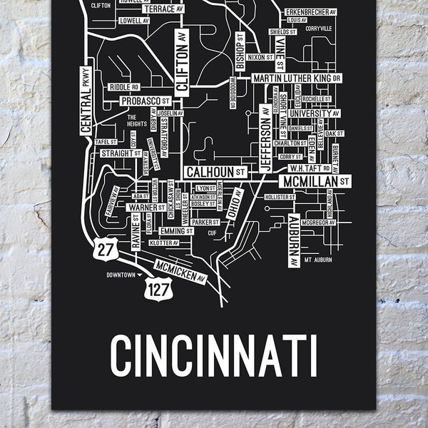 Cincinnati, Ohio Street Map Poster, Canvas, or Metal Print