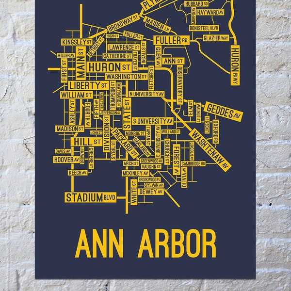 Ann Arbor, Michigan Street Map Screen Print