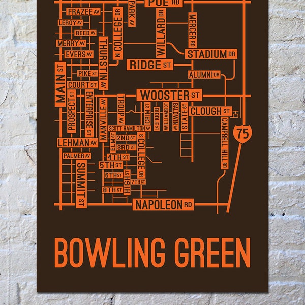 Bowling Green, Ohio Street Map Screen Print
