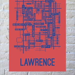 Lawrence, Kansas Street Map Screen Print - College Town Map