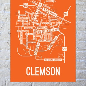 Clemson, South Carolina Street Map Screen Print