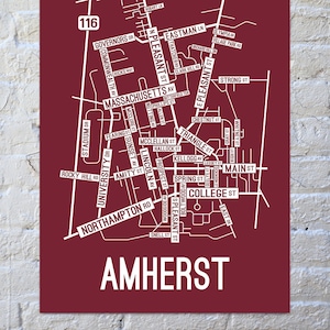 Amherst, Massachusetts Street Map Screen Print | College Town Map
