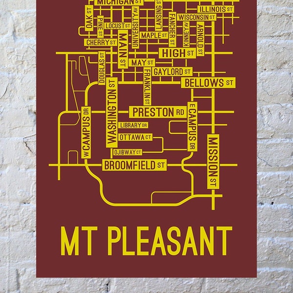 Mt Pleasant, Michigan Street Map Poster, Canvas, or Metal Print