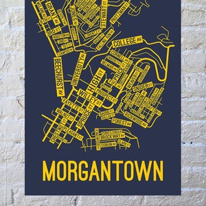 Morgantown, West Virginia Street Map Screen Print