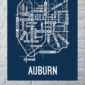 Auburn, Alabama Street Map Poster, Canvas, or Metal Print