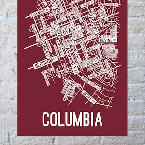 Columbia, South Carolina Street Map Screen Print | College Town Map