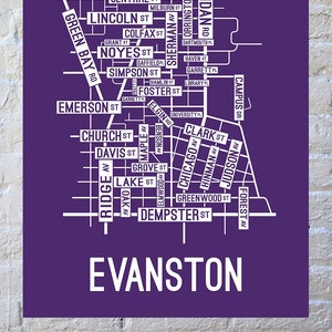 Evanston, Illinois Street Map Poster, Canvas, or Metal Print