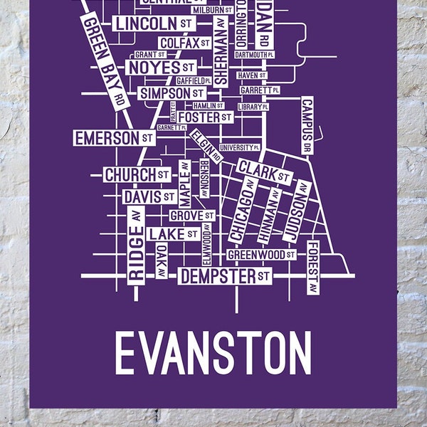 Evanston, Illinois Street Map Poster, Canvas, or Metal Print