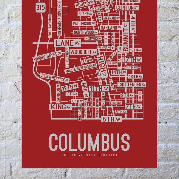 Columbus, Ohio Street Map Screen Print | College Town Map