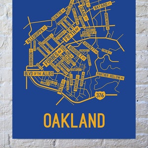 Oakland, Pittsburgh Street Map Poster, Canvas, or Metal Print