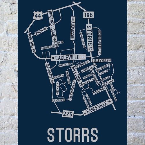 Storrs Connecticut Street Map Screen Print College Town Map Etsy