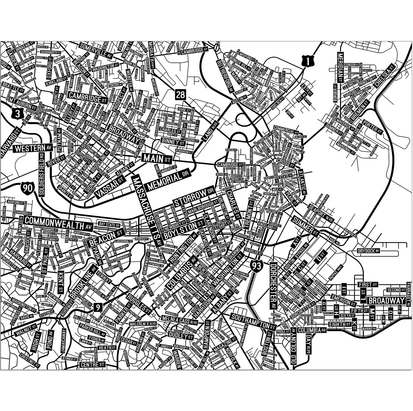 Boston Massachusetts Street Map Poster Canvas or Metal Etsy