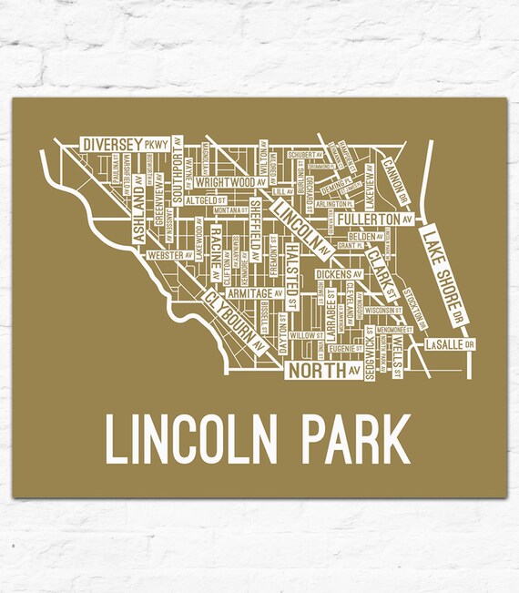 Lincoln Park Chicago Street Map Screen Print Chicago Etsy