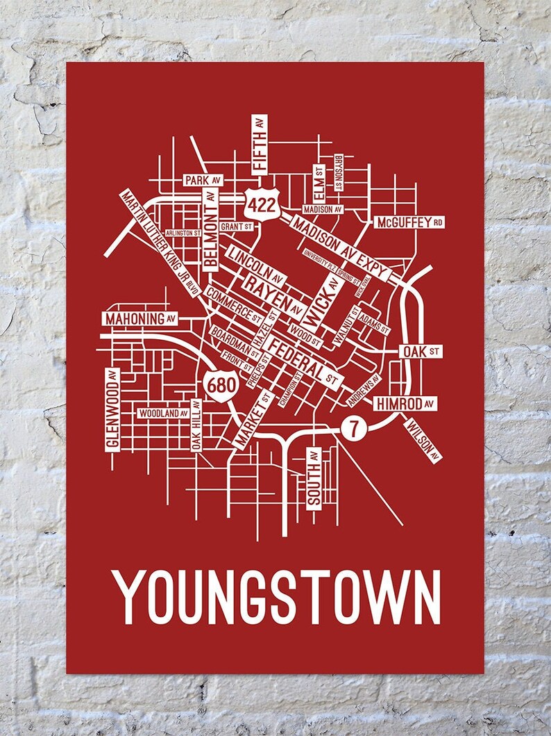Youngstown Ohio Street Map Screen Print Etsy