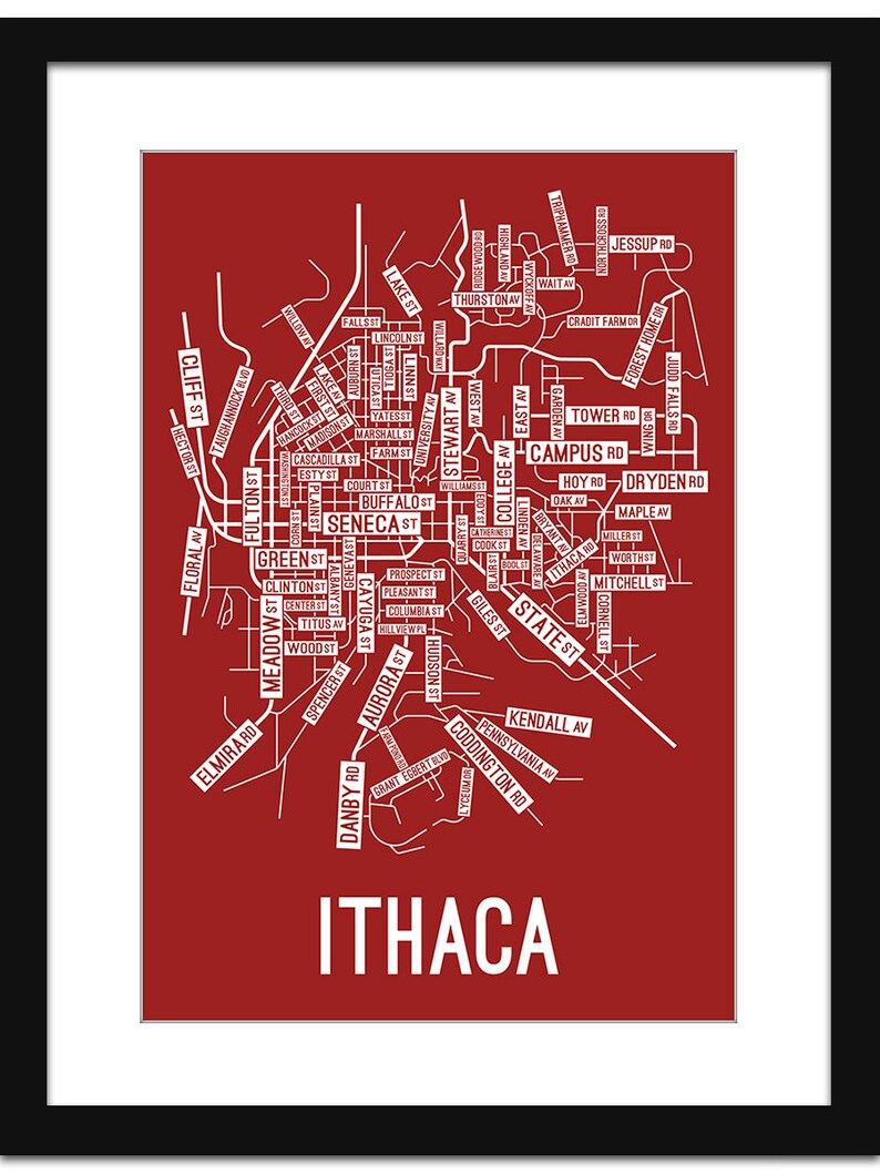 Ithaca, New York Street Map Screen Print College Town Map image 5