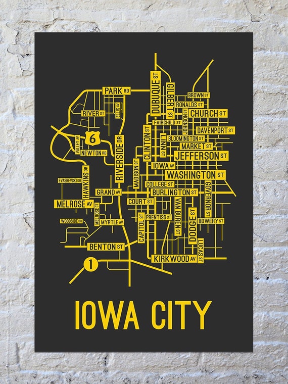 Iowa City Iowa Street Map Screen Print College Town Map - Etsy