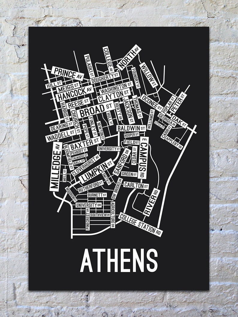 Athens Street Map Screen Print New Home Decor Etsy