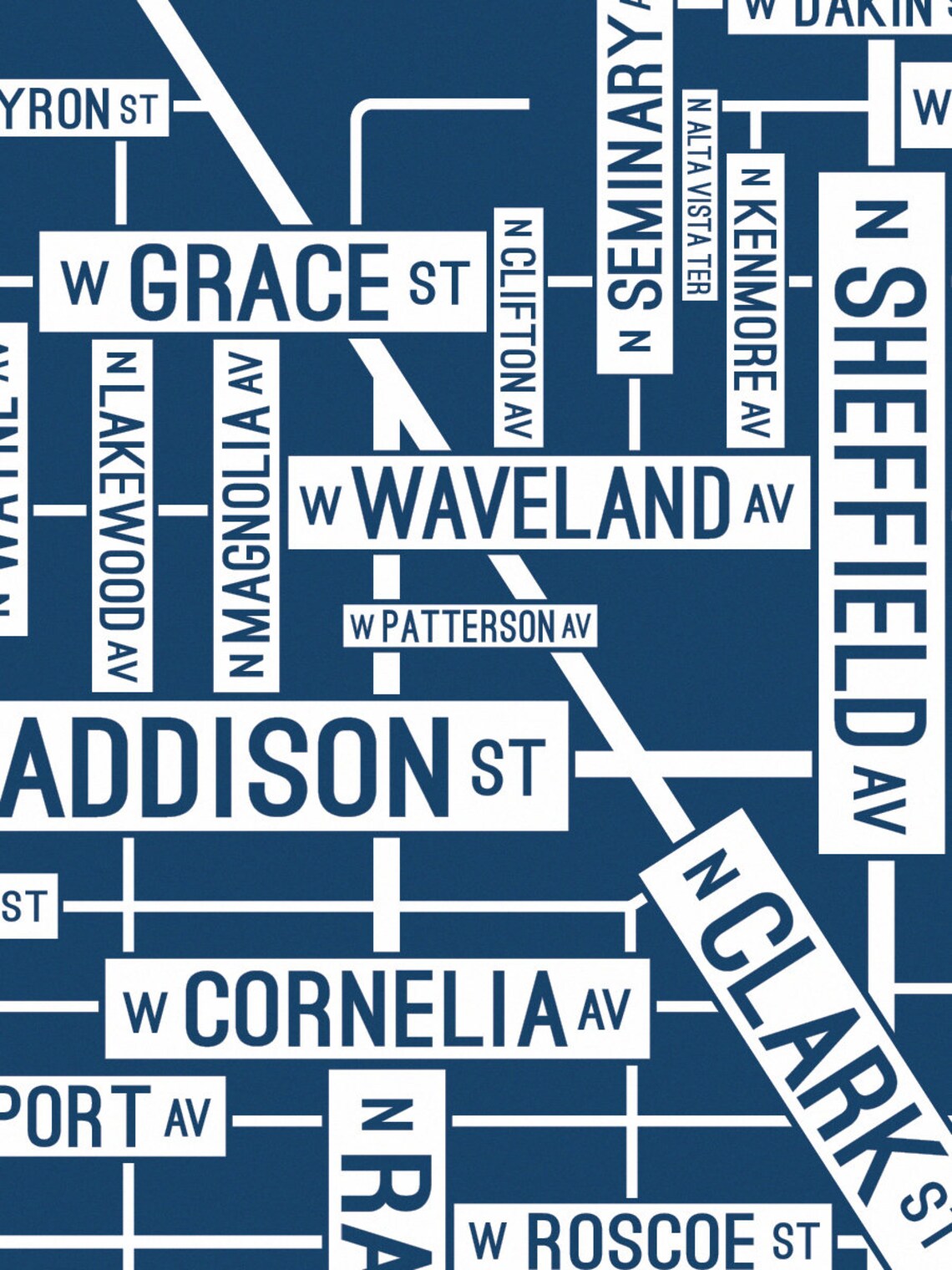Wrigleyville Chicago Street Map Print Chicago Neighborhood | Etsy