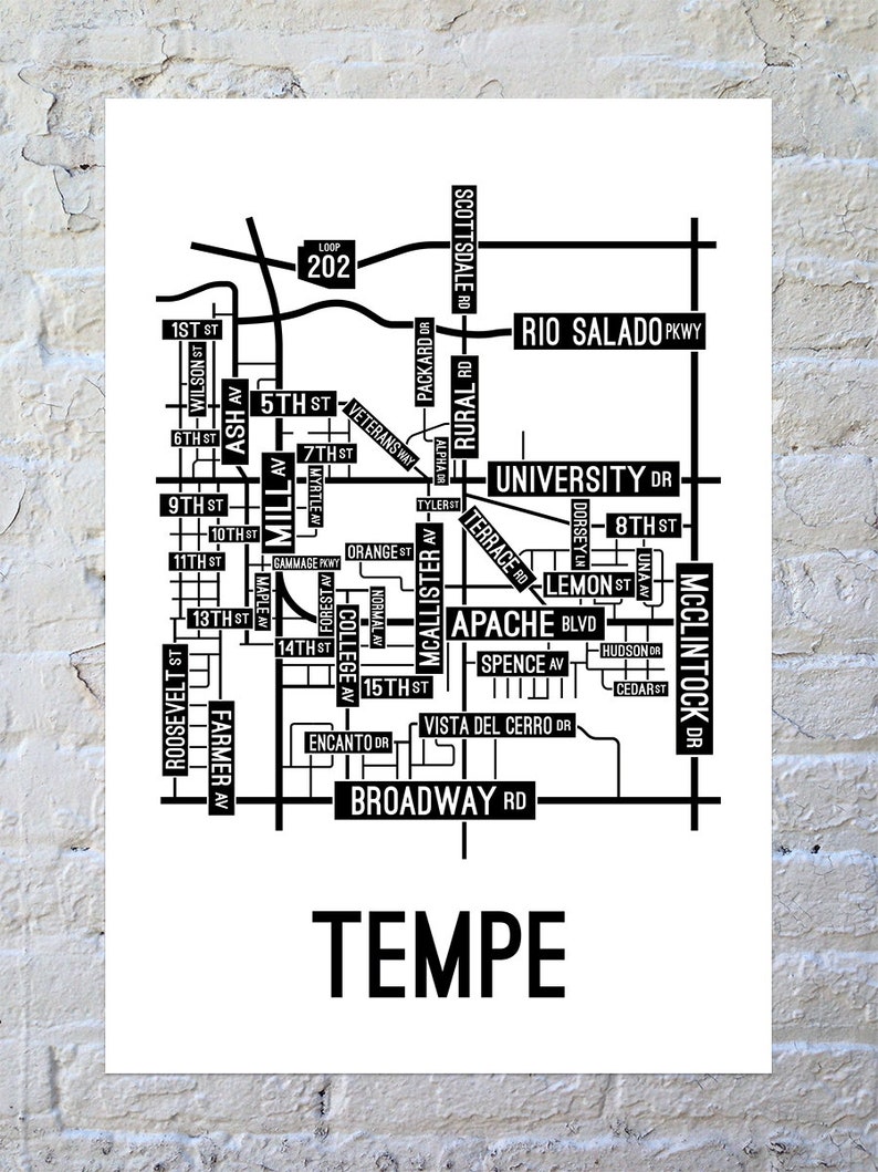 Tempe Arizona Street Map Poster Canvas or Metal Print - Etsy