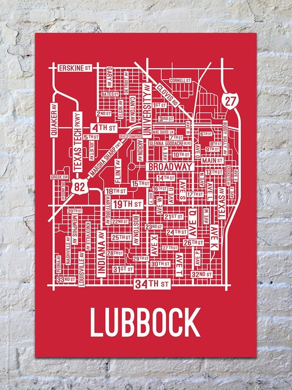 Street Map Of Lubbock Texas Lubbock Texas Street Map Screen Print College Town Map | Etsy Canada