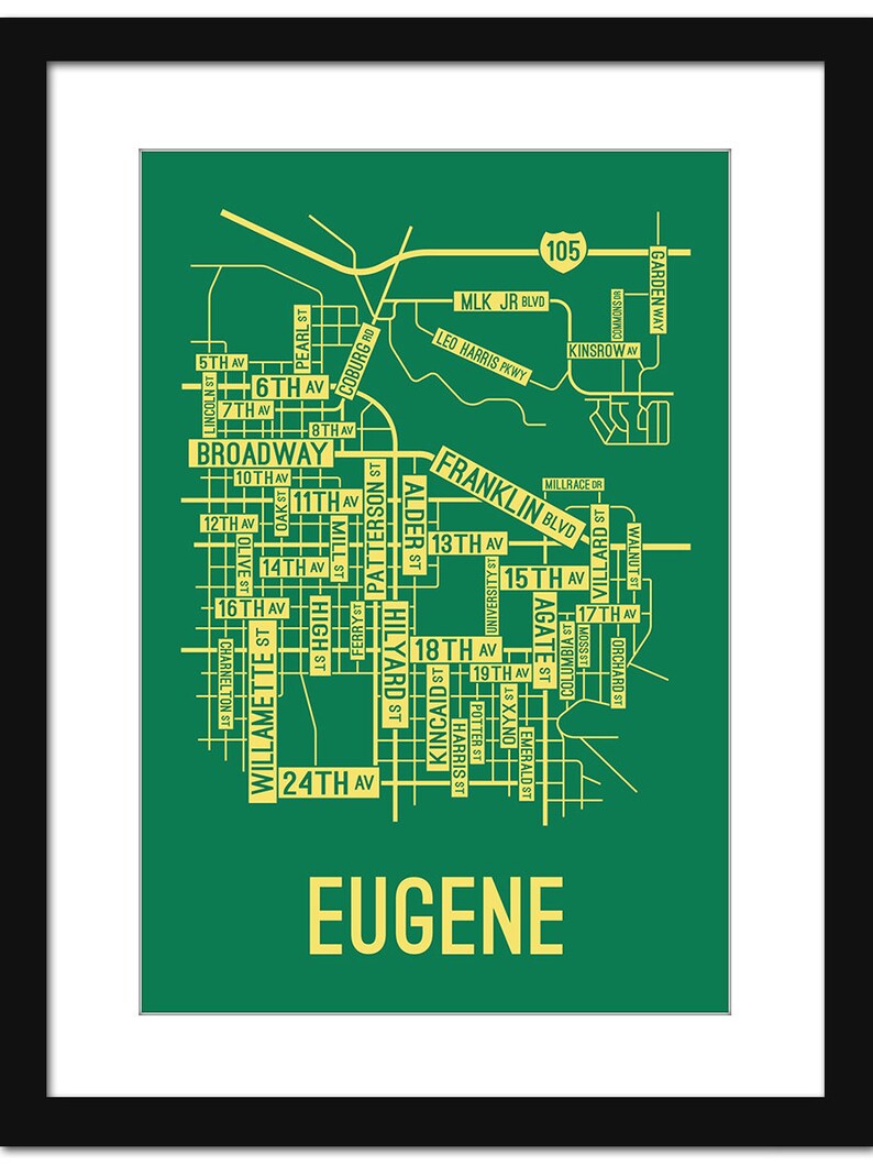 Eugene Oregon Street Map Screen Print Etsy