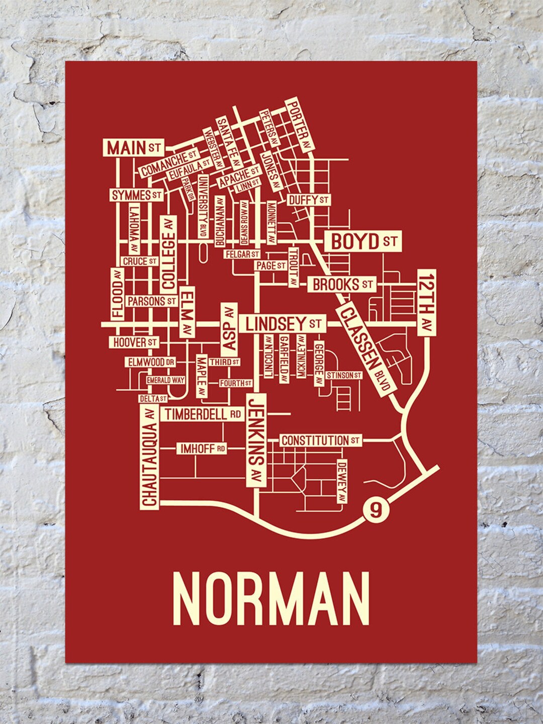 Norman, Oklahoma Street Map Screen Print College Town Map - Etsy