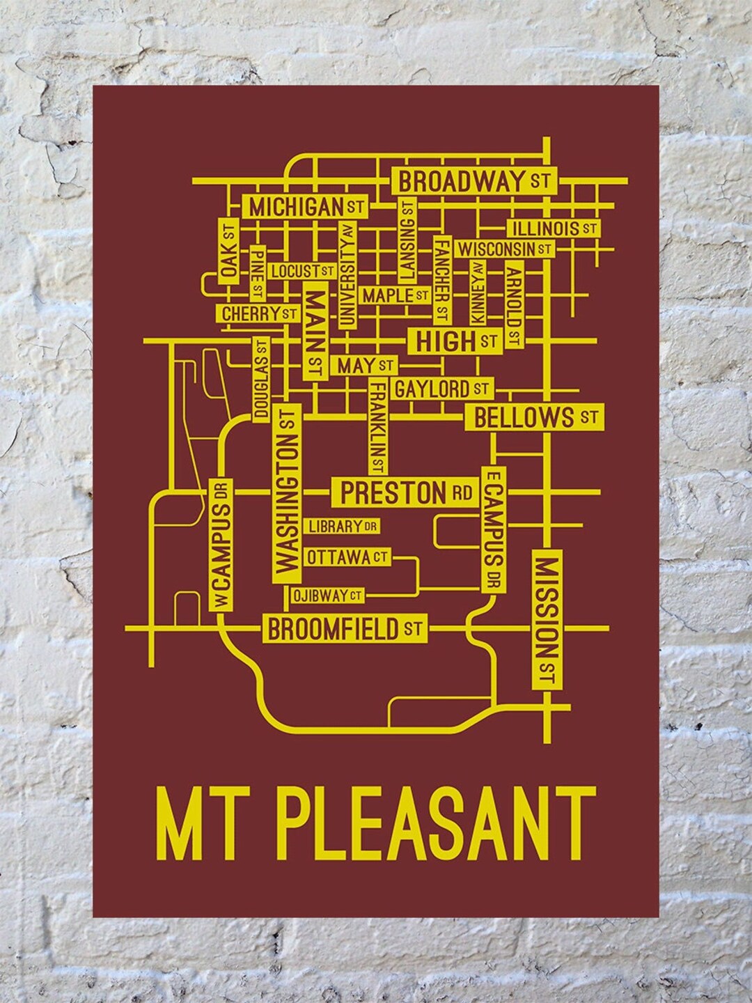 Mt Pleasant, Michigan Street Map Poster, Canvas, or Metal Print - Etsy