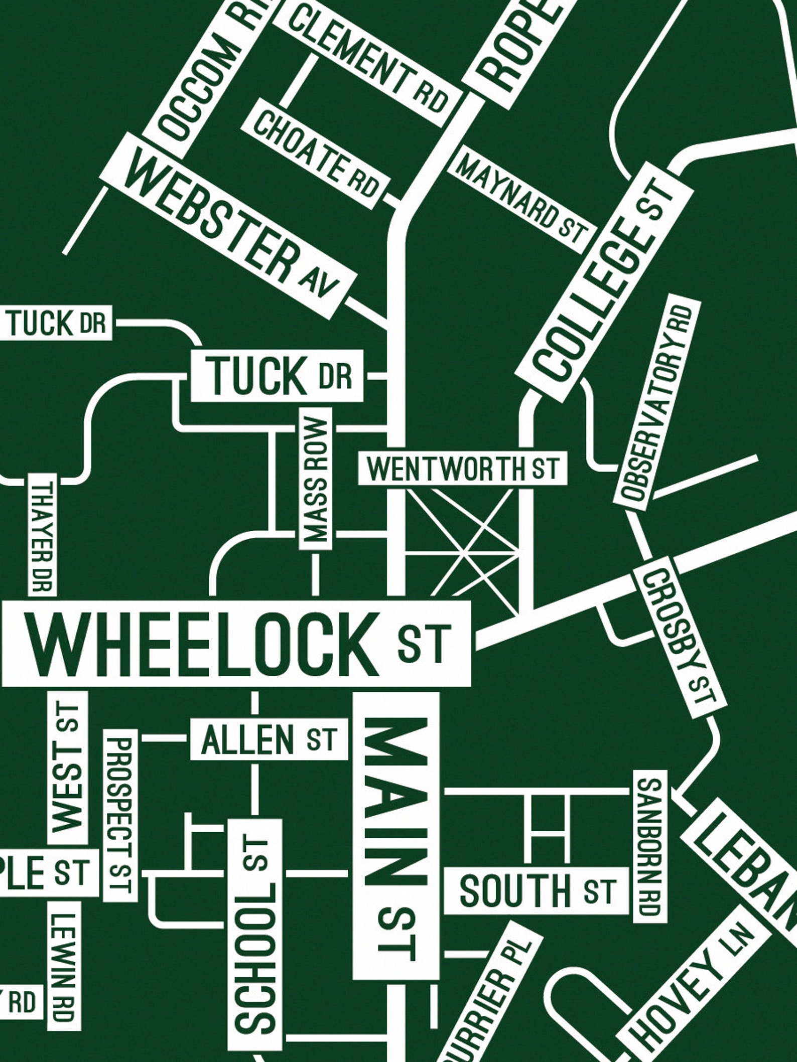 Hanover New Hampshire Street Map Screen Print College Town Etsy