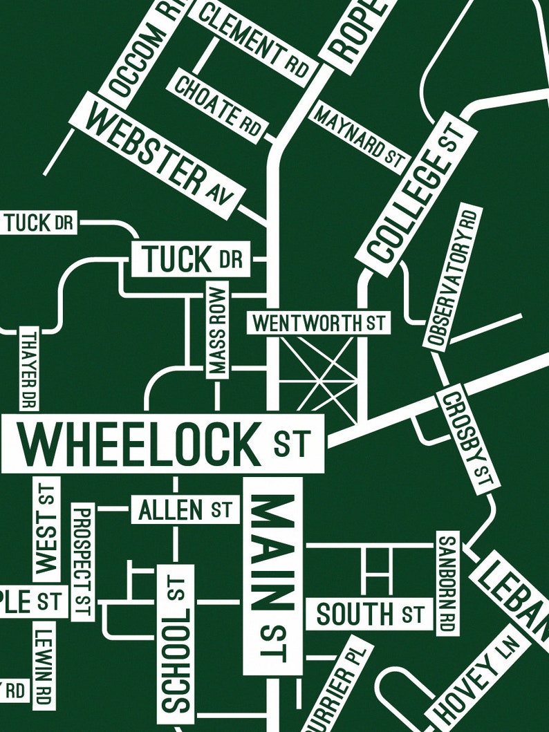 Hanover New Hampshire Street Map Screen Print College Town Etsy