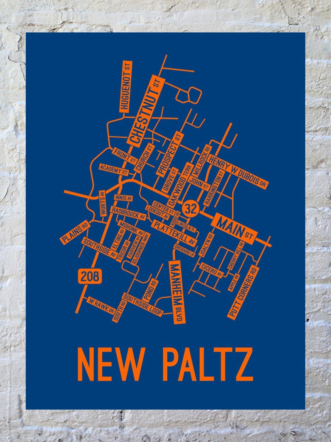 New Paltz, New York Street Map Poster, Acrylic, Canvas, Metal Print, Framed Print - Etsy