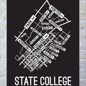 State College, Pennsylvania Street Map Poster, Acrylic, Canvas, Metal ...