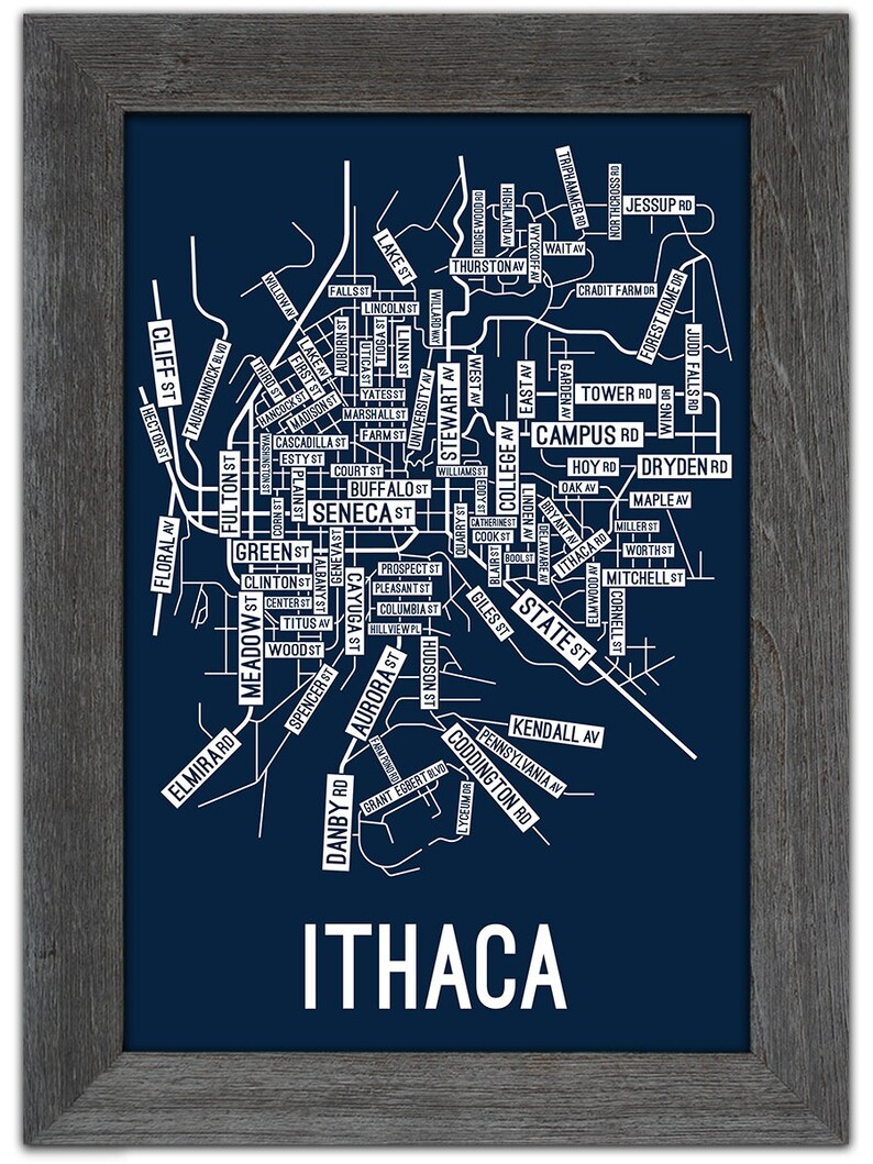 Ithaca, New York Street Map Screen Print College Town Map image 6