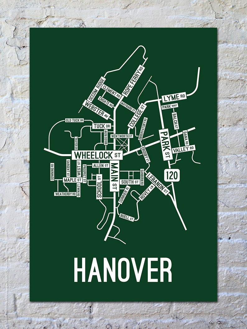 Hanover New Hampshire Street Map Screen Print College Town Etsy